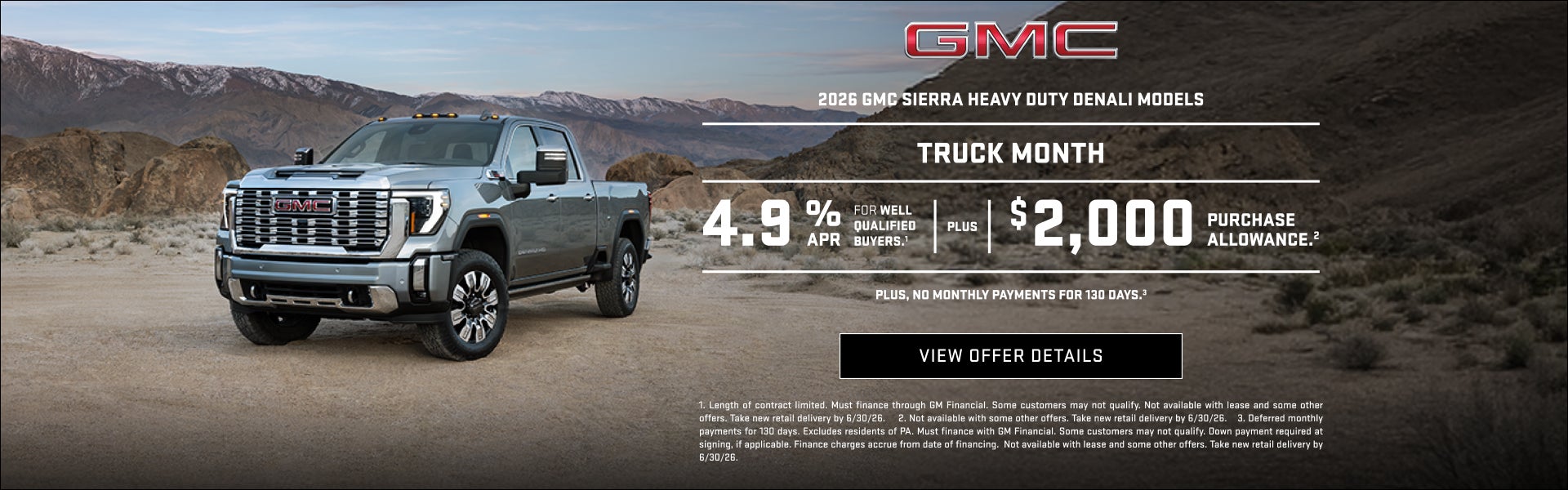 TRUCK MONTH

4.9% APR for well-qualified buyers.1

Plus, $2,000 PURCHASE ALLOWANCE.2

Plus, no mo...